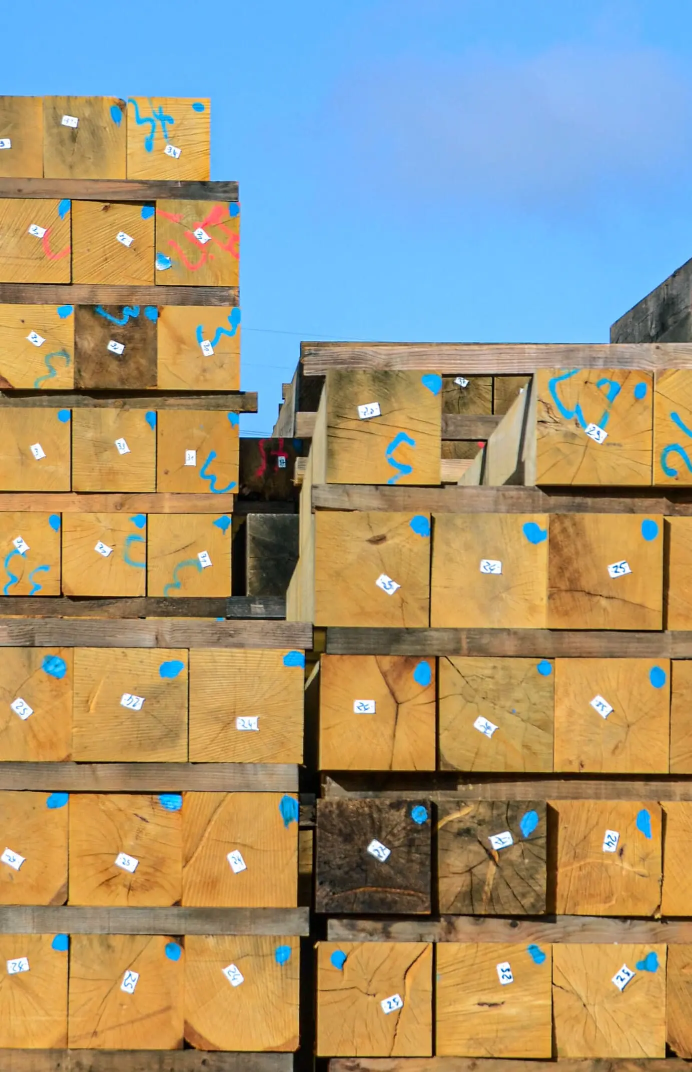 Pile of air-dried beams